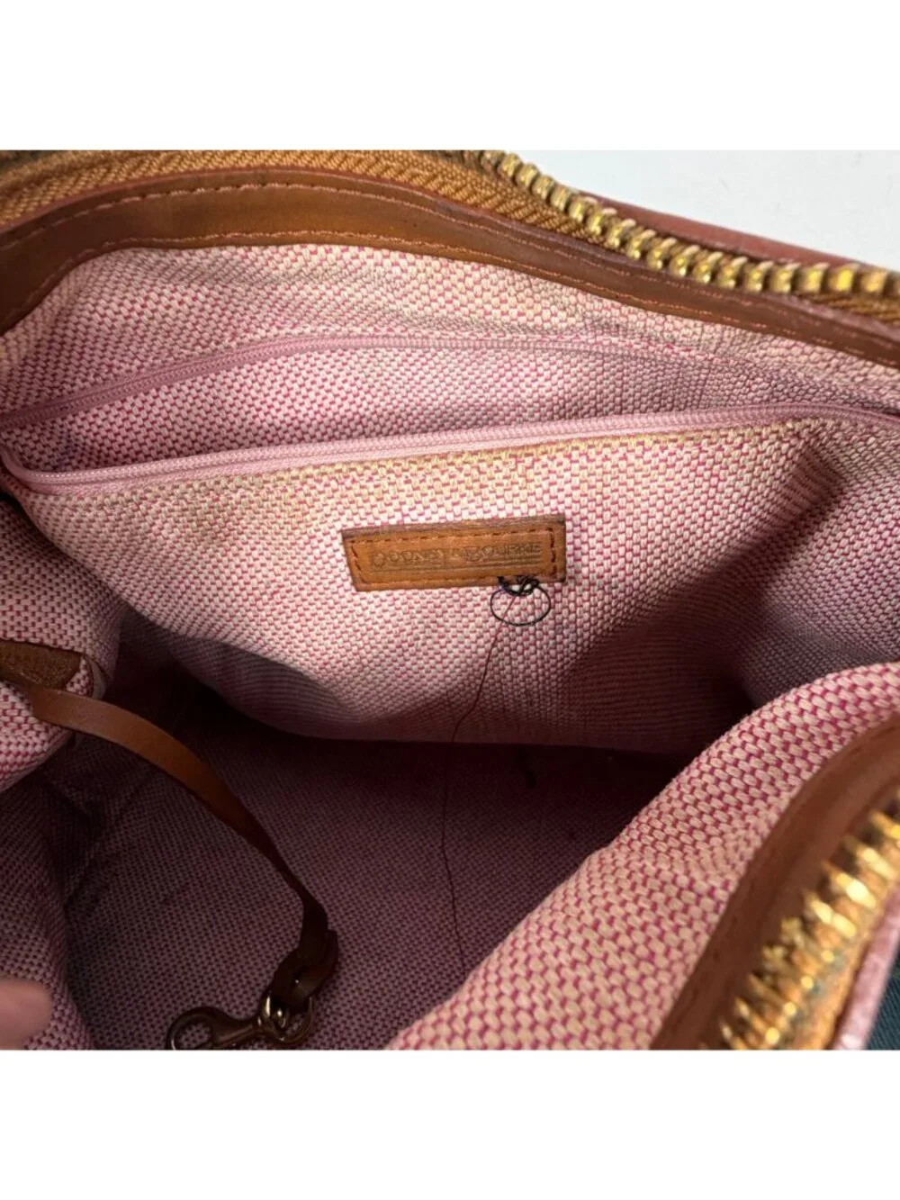 Dooney Bourke Denim/Leather Trim Signature Logo Hobo Shoulder Bag FLAWS